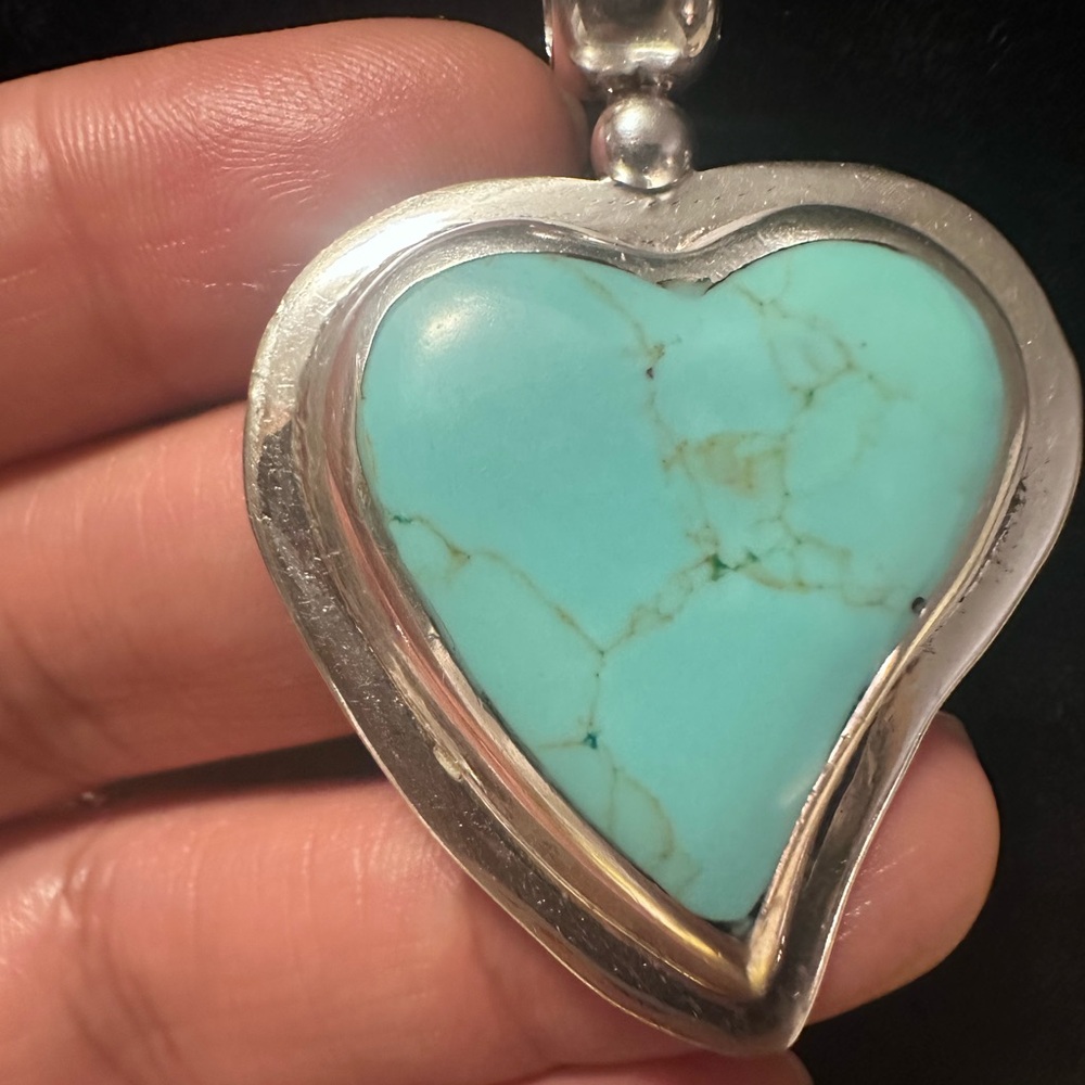 Vintage Mexico Sterling Silver Witch’s Heart Pendant with Turquoise color stone